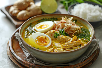 Chicken Soto or Soto Ayam in Indonesia. traditional Indonesian