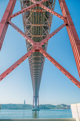 Detail of the Bridge of april 25th (Ponte 25 de Abril) crossing the Douro river