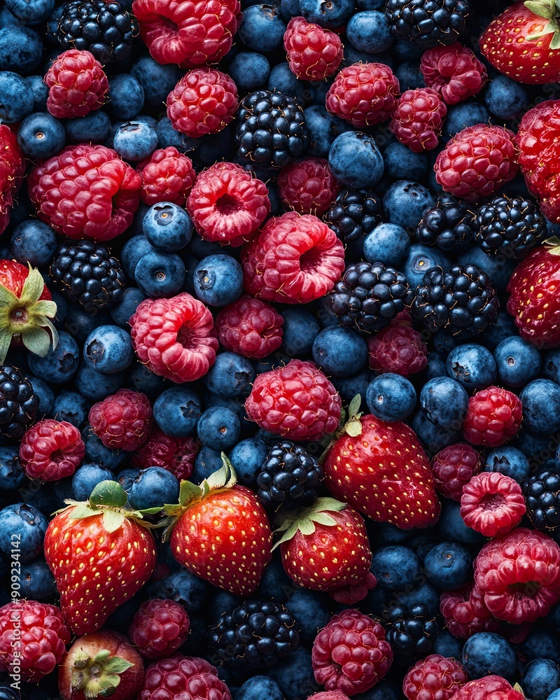 Aufkleber fresh berry harvest displaying a vibrant array of raspberries, blueberries, and blackberries against