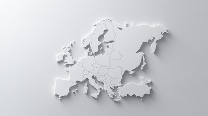 Obraz premium Grayscale Map of Europe with City Labels, A minimalist grayscale map of Europe with labels for major cities and key geographical features.
