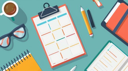 Business agenda, calendar and notes, flat design illustration