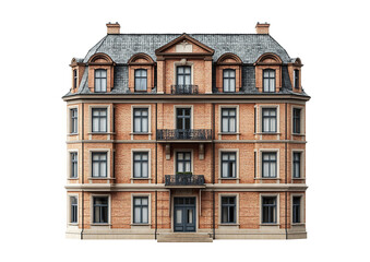 Fototapeta premium The facade of an old historic tenement house. The front of an old building.