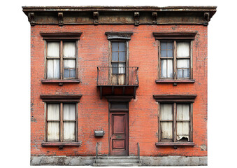 Naklejka premium The facade of an old historic tenement house. The front of an old building.