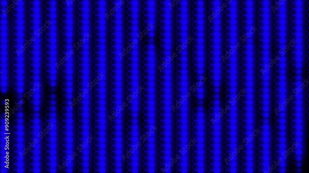 Poster blue neon background .many rows of balls changing color and rays - modern abstraction, 3d rendering