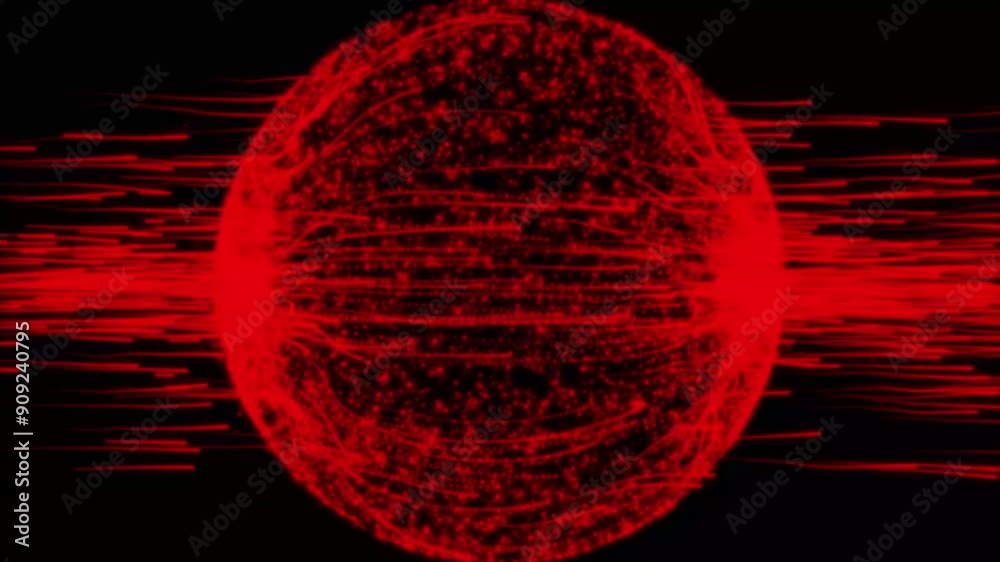Aufkleber abstract technology red sphere background made of animated lines and dots.3d rendering connection li