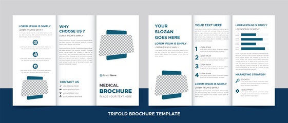 Corporate Medical Business Trifold Brochure Template Layout Design with Image Replaceable Shape.	