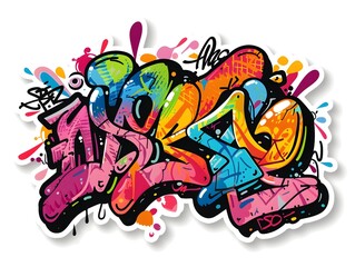 Stylish and Vibrant Streetwear Graffiti Sticker Design for Apparel and Accessories