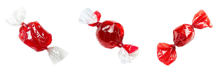 Set of A single red candy with a simple wrapper  isolated on transparent background