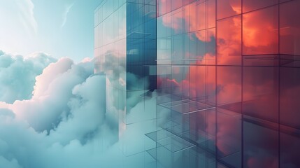 Naklejka premium Futuristic Cloud Security Architecture Reflecting in City Skyline
