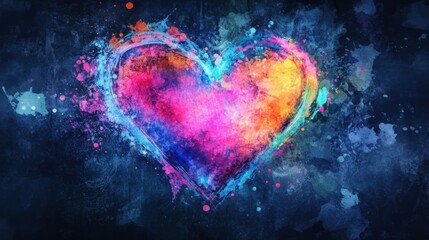 Glowing Neon Heart Watercolor Splash - Abstract Art Design