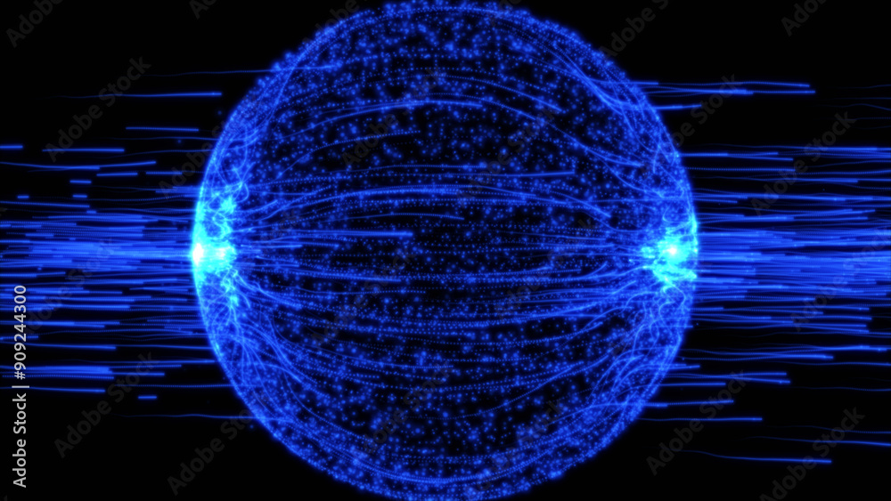 Poster abstract globe grid. science and technology vector illustration. abstract blue sphere on black backg