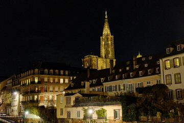 Alsace, December: view of Old city center of Strasbourg town with colorful houses.