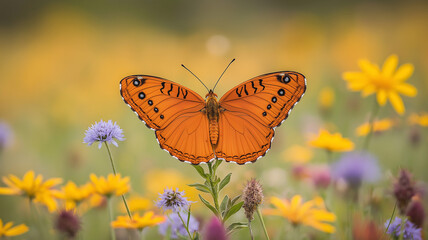 Obraz premium Orange Butterfly in Colorful Wildflower Field 