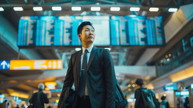 A business traveler en route to an important client meeting in another city