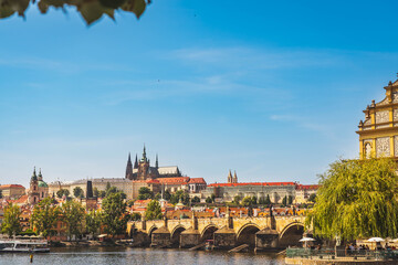 Obraz premium View of Prague Castle and St. Cathedral Vita in Prague. View from Charles Bridge.