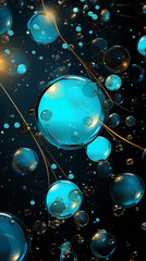 Blue Soap Bubbles on Black Background, Abstract Image, Texture, Pattern Background, Wallpaper, Cover and Screen of Smartphone, Cell Phone, Computer, Laptop, 9:16 and 16:9 Format