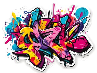 Naklejka premium Stylish Streetwear Graffiti Design with Vibrant Colorful Abstract Patterns on White Background