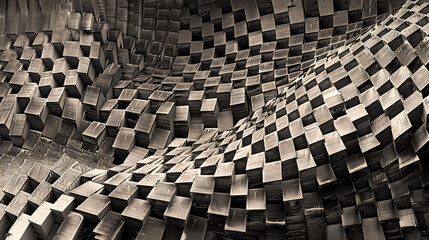 Naklejka premium Black & white photo of wood wall with checkerboard pattern