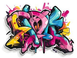 Stylish Streetwear Graffiti Sticker Design for Apparel and Branding