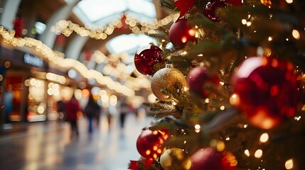 Naklejka premium Festive Holiday Season Kickoff with Christmas and Shoppers on City Street