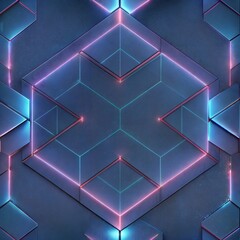 abstract background with squares neon floor top down Generate AI