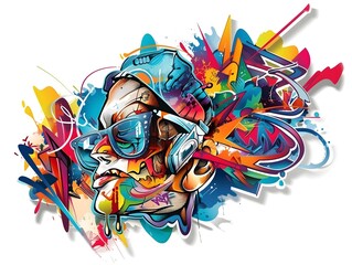 Stylish Streetwear Graffiti Sticker Design with Vibrant Abstract Explosion on White Background