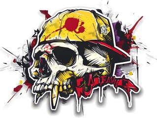 Edgy Graffiti Style Skull Helmet Graphic Design Suitable for Streetwear or Merchandise