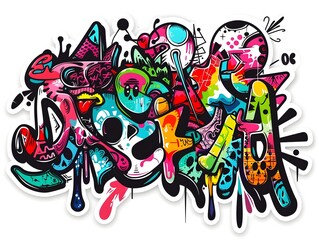 Stylish Streetwear Graffiti Sticker Design with Vibrant Colors and Dynamic Patterns