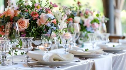 Fototapeta premium Table setting at a luxury wedding and beautiful flowers on the table