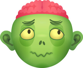 Anxious zombie face. Dumb emoji. Cartoon monster