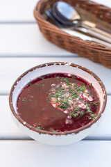 Borscht with herbs and sour cream