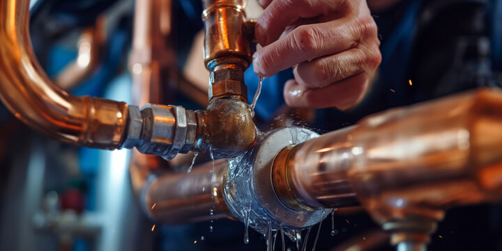A detailed shot of a plumber soldering a copper pipe connection, highlighting the complexity and precision of the task.
