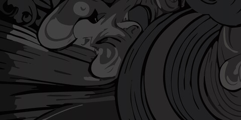 Naklejka premium Black cartoon theme Background. Black Abstract background design. Black color background for any graphic design. Black Dark waves with abstract Backgrounds. Ai Generated Cartoon theme concept