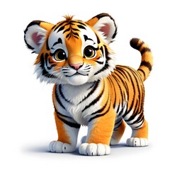 Obraz premium Playful Tiger Cub in Vibrant Digital Art: A Whimsical Wildlife Illustration