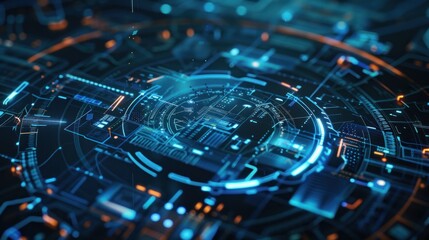 Fototapeta premium Hologram HUD circle interface. Digital data network protection, future technology network concept. Excellent for any kind of high-tech, science, technology or futuristic concept, very high