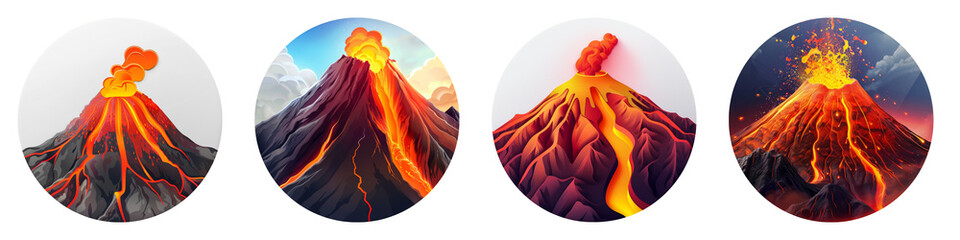 Fototapeta premium Volcano clipart collection, symbol, logos, icons isolated on transparent background