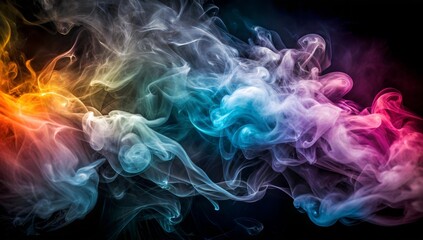 Fototapeta premium Colorful Swirling Smoke Pattern Against A Dark Background Illuminating Vibrant Hues At Night. Generative AI