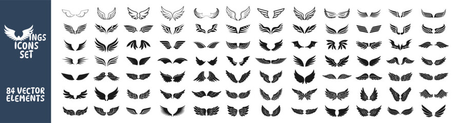 Simple set of wings vector icons for web design on transparent background