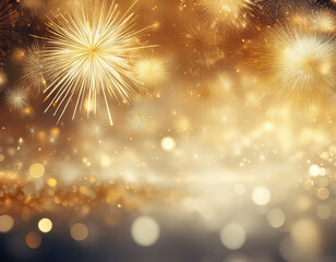 Fototapeta premium Sparkling Gold and Silver Glitter Background with Festive Fireworks for Christmas Eve and th of July Holidays