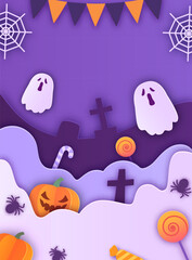 Halloween paper cut background. Decorative card template
