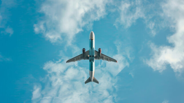 Airplane Flying Over Clouds in Blue Sky