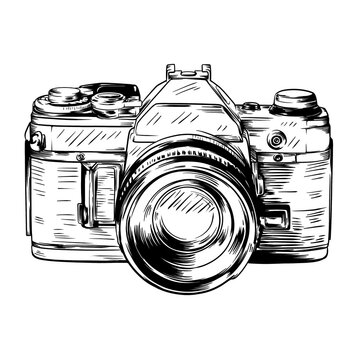 line art drawing illustration of a camera