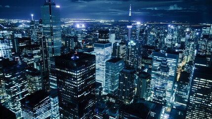 Aerial View of Busy City Streets at Night