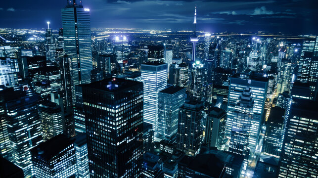 Aerial View of Busy City Streets at Night