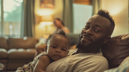 Multiracial Father and Baby Bonding at Home - Cozy Living Room Scene for Family, Parenting, and Lifestyle Visuals. Generative ai