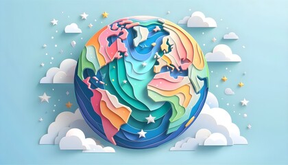 Fototapeta premium Claymation Globe Illustration in Pastel Colors