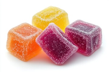 jelly candies made from fruits and berries for healthy and tasty nutrition, isolated on white background