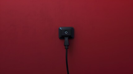 The black plug is plugged into the power lines on burgundy background