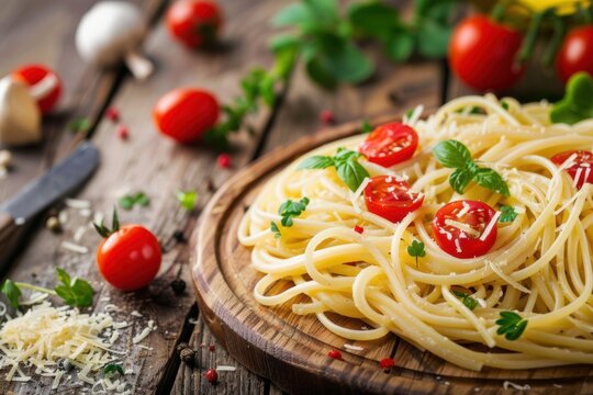Pasta made from natural wheat varieties, tomatoes and spices for preparing various dishes - Powered by Adobe