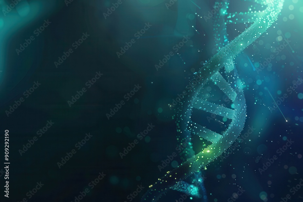 Leinwandbilder A mesmerizing abstract background showcases a shimmering double helix of DNA, illuminated with vibrant colors that evoke a sense of scientific intrigue. Generative AI